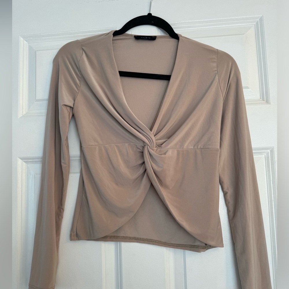 Taupe nude tan classic blouse